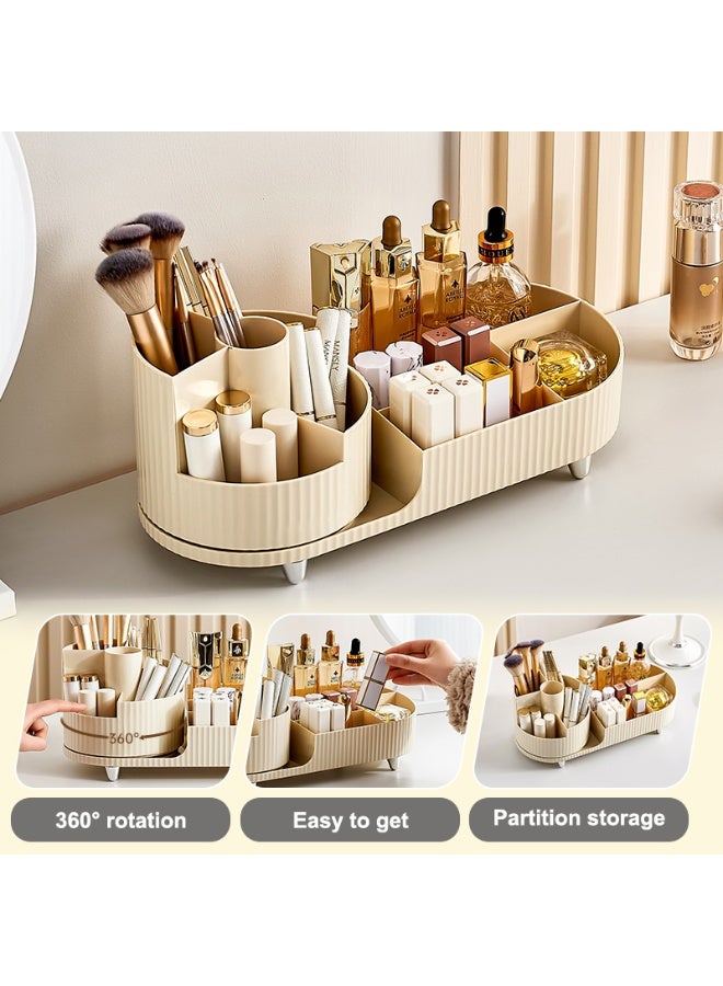 منظم مكياج دوّار 360° متعدد الأقسام مع حامل فرش - Image 2